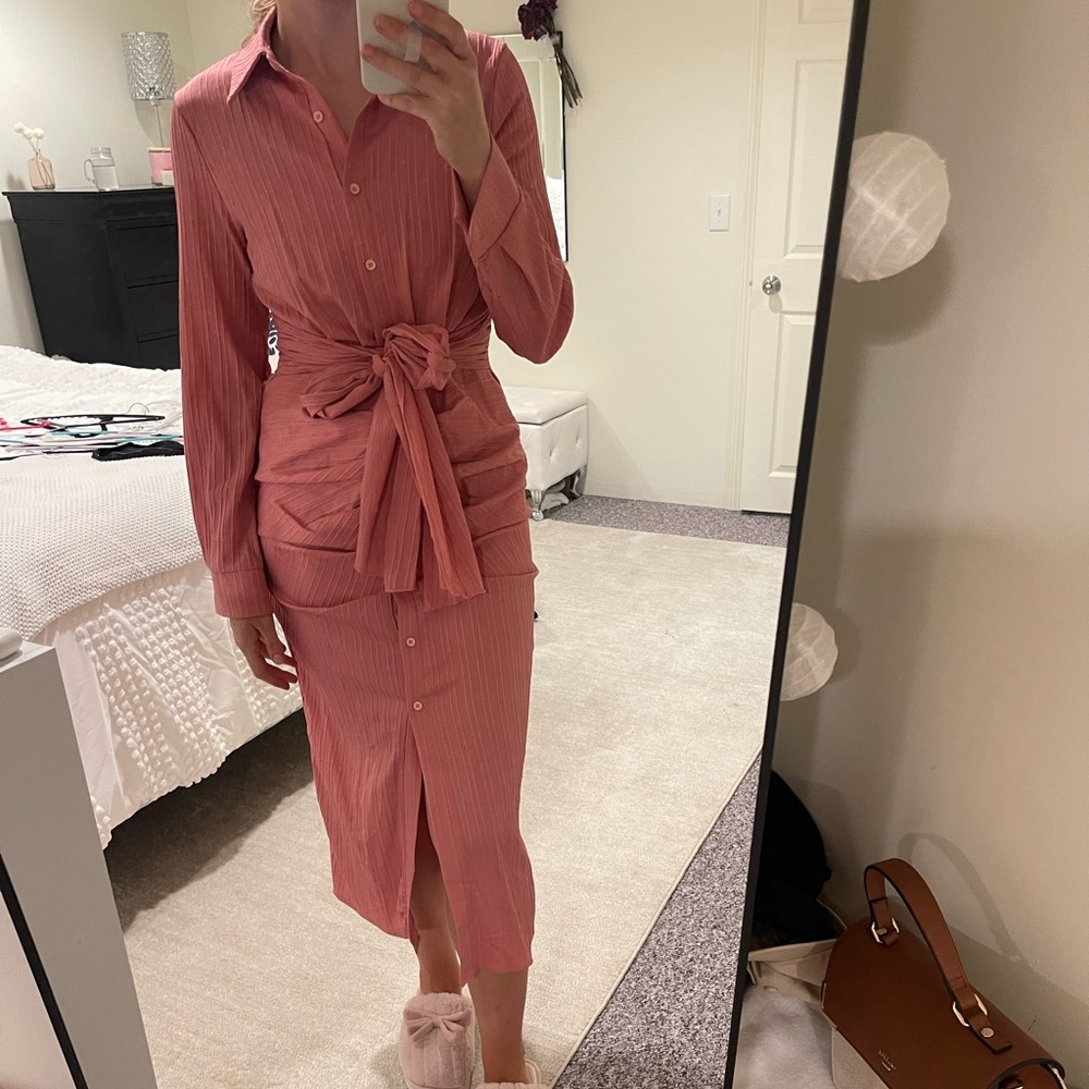 Pink button up bow tie dress